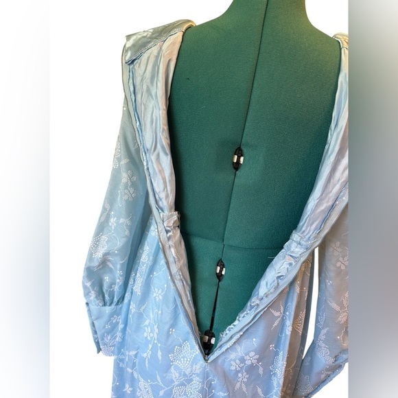 VTG 60s Handmade Blue/White Raised Design Women’s Lantern Sleeve Empire Waist XS - Picture 8 of 14